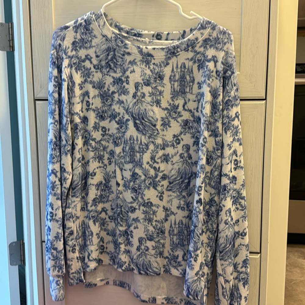 Posh Peanut Blue and White Floral Toile Long Sleeve Pajama Top